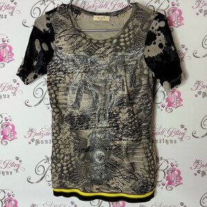 Oui moments rhinestone skull western cowgirl Women's Black and Gray Graphic Top